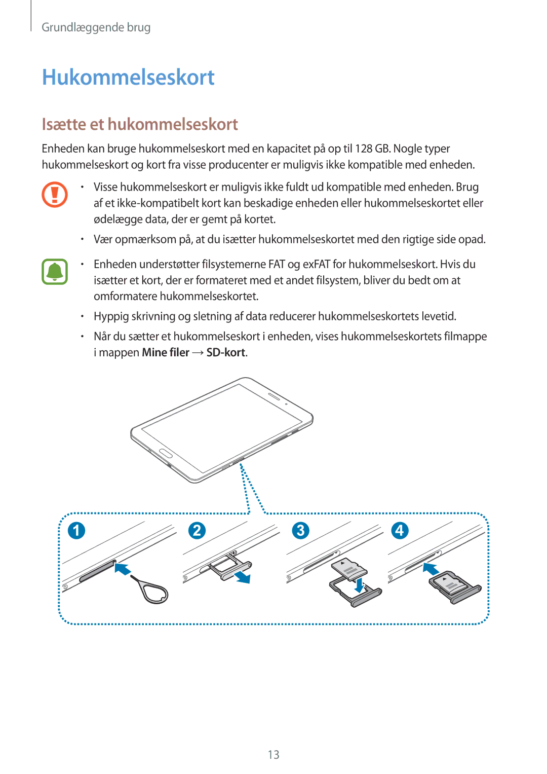 Samsung SM-T715NZWENEE manual Hukommelseskort, Isætte et hukommelseskort 