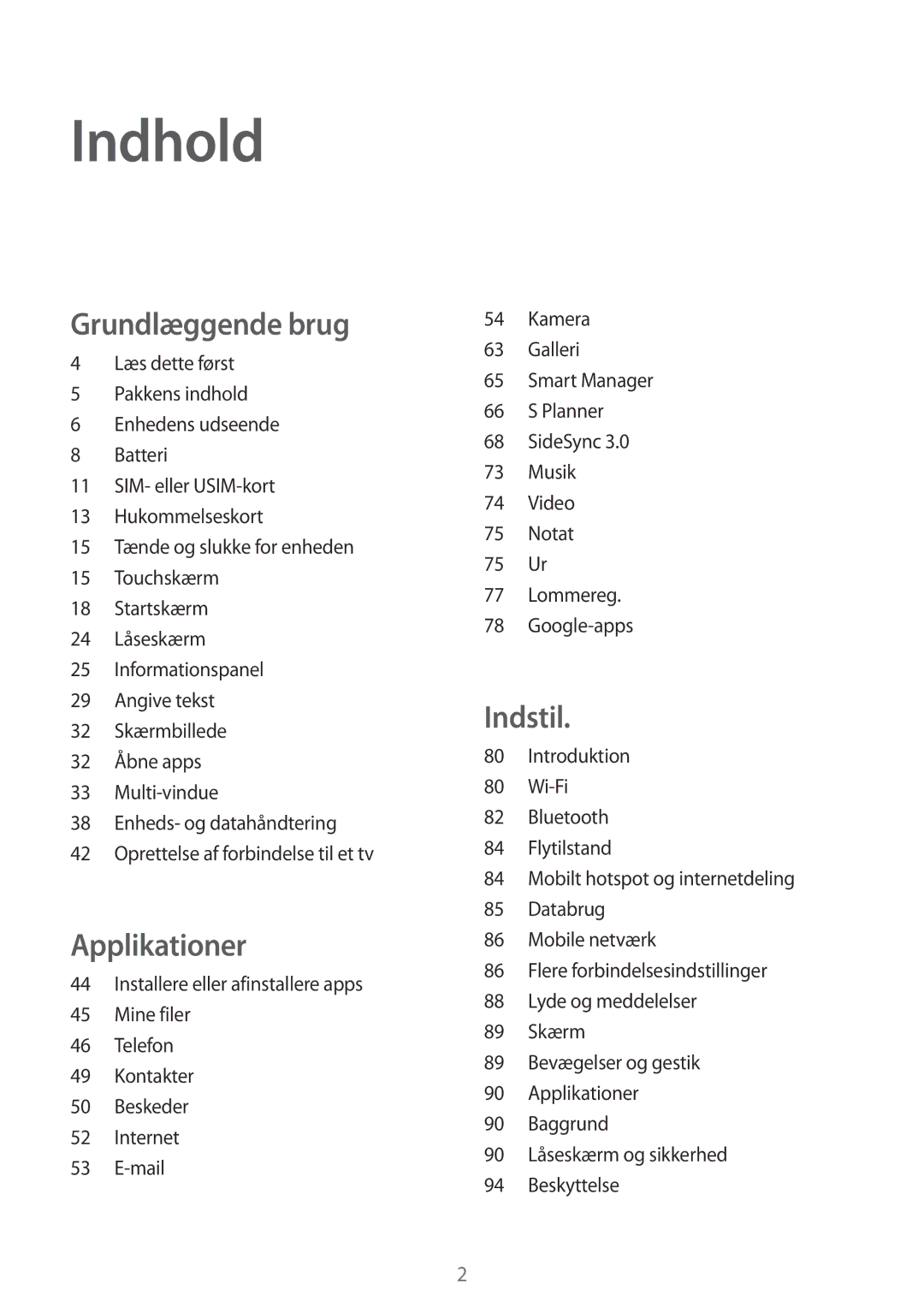 Samsung SM-T715NZWENEE manual Indhold 