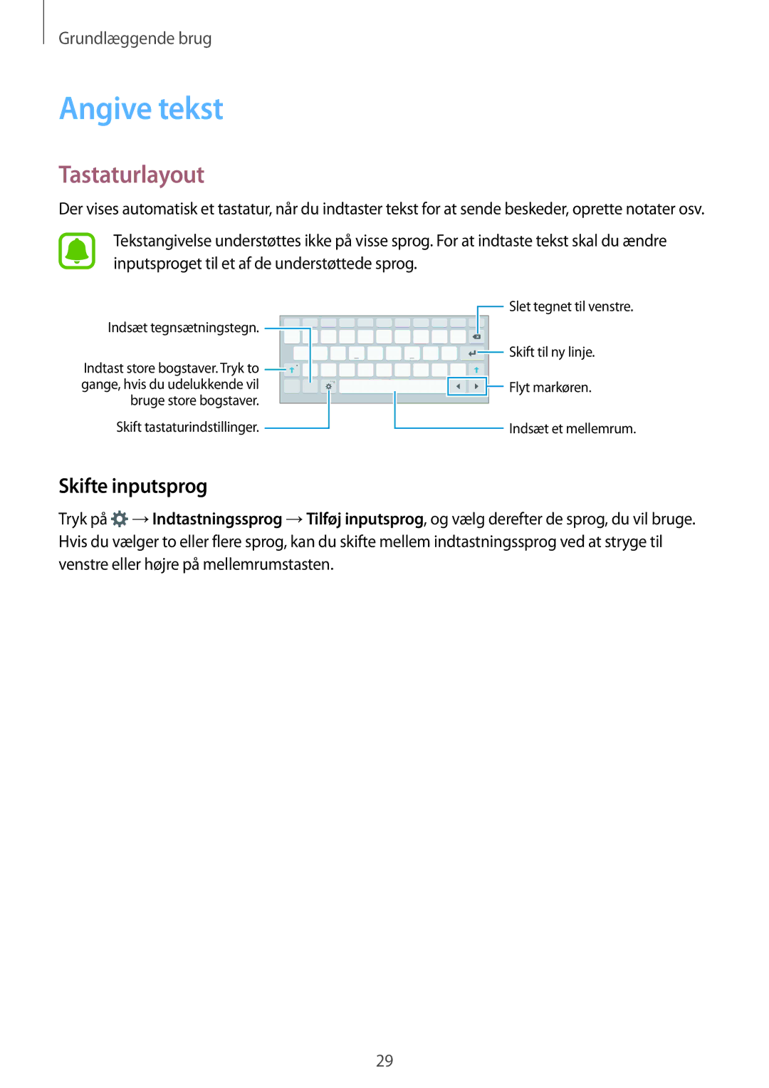 Samsung SM-T715NZWENEE manual Angive tekst, Tastaturlayout, Skifte inputsprog 