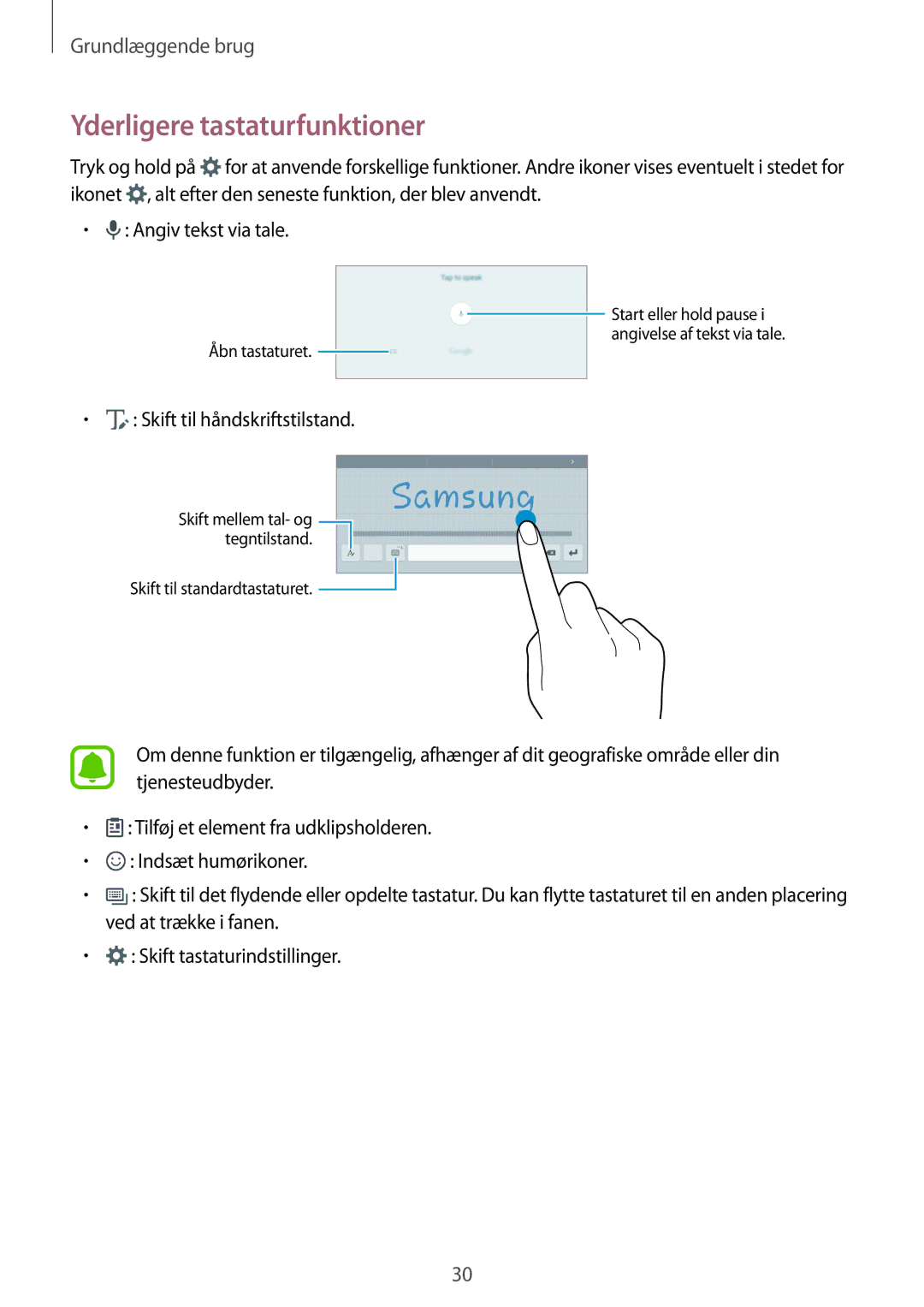 Samsung SM-T715NZWENEE manual Yderligere tastaturfunktioner, Skift til håndskriftstilstand 