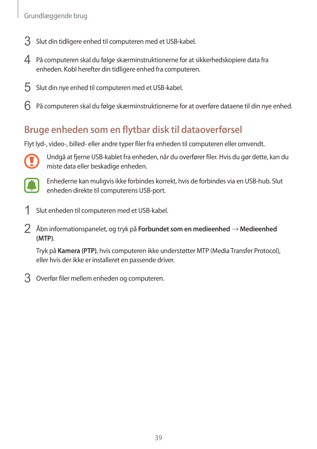 Samsung SM-T715NZWENEE manual Bruge enheden som en flytbar disk til dataoverførsel 