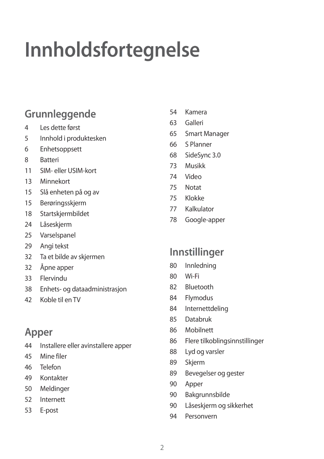 Samsung SM-T715NZWENEE manual Innholdsfortegnelse 