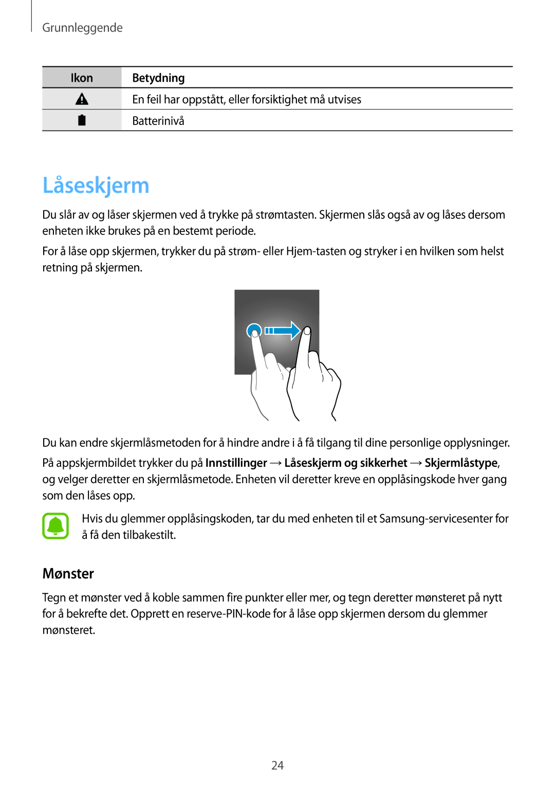 Samsung SM-T715NZWENEE manual Låseskjerm, Mønster 