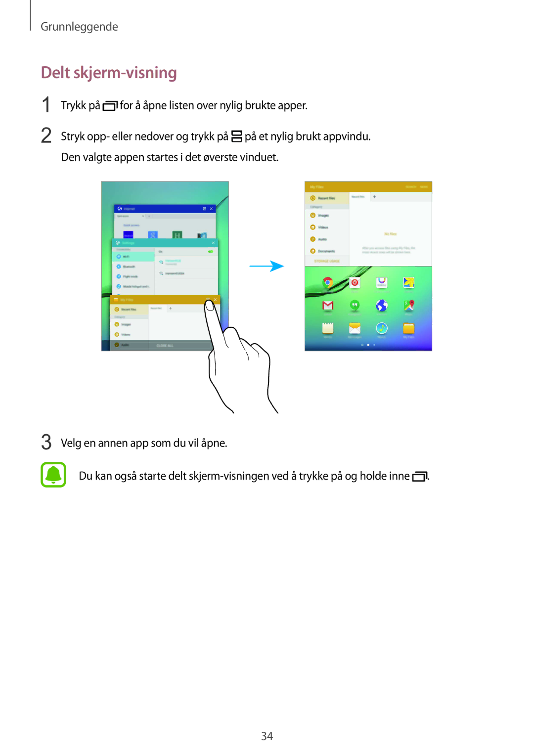 Samsung SM-T715NZWENEE manual Delt skjerm-visning 