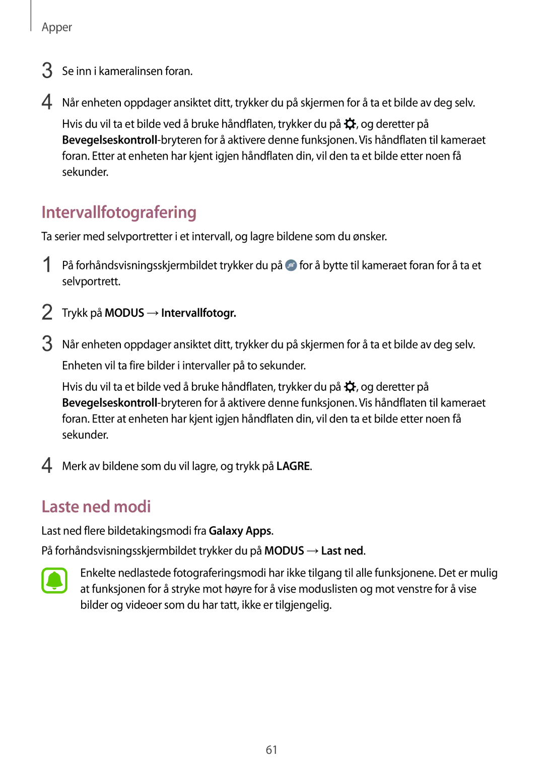 Samsung SM-T715NZWENEE manual Intervallfotografering, Laste ned modi 