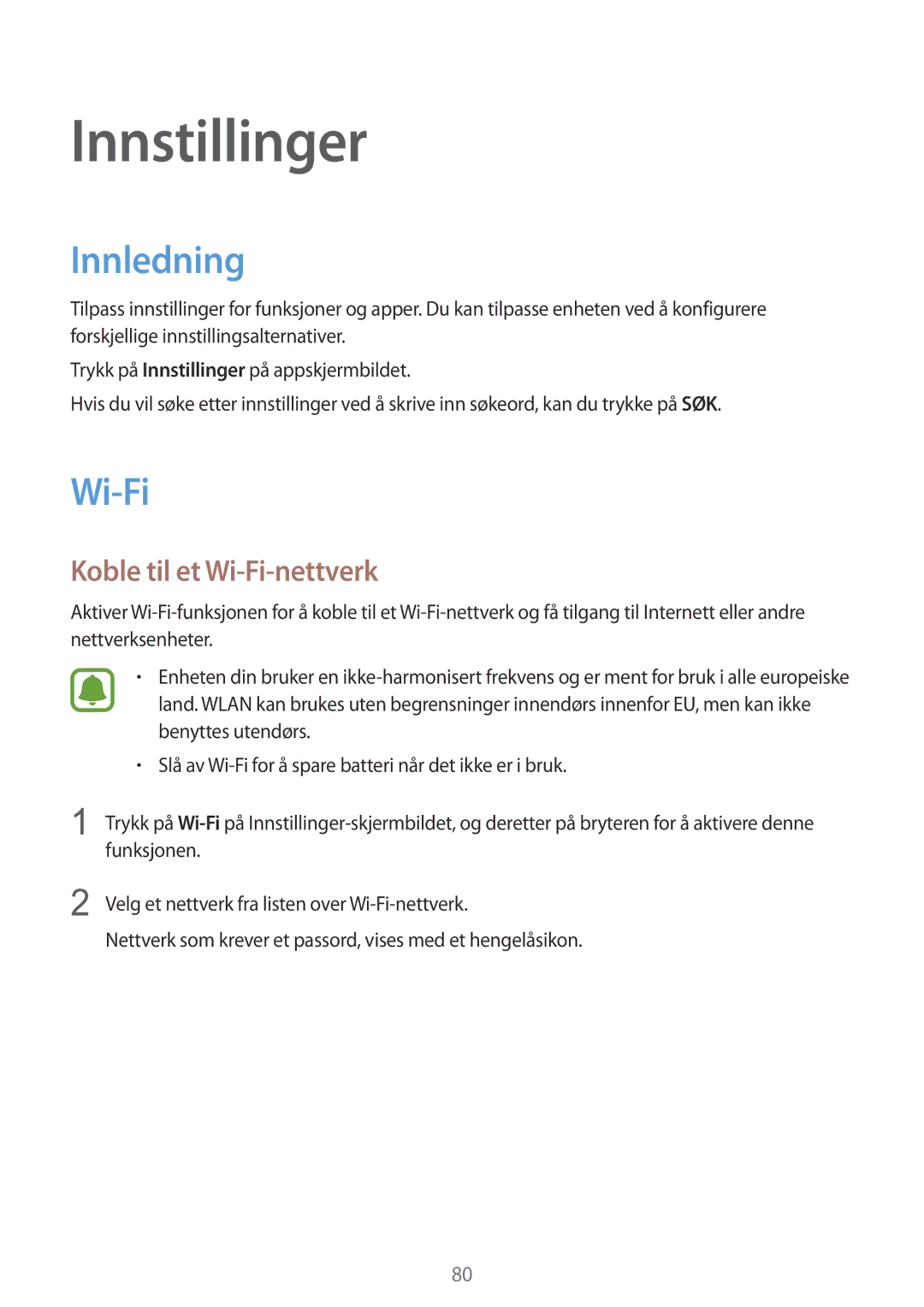 Samsung SM-T715NZWENEE manual Innledning, Koble til et Wi-Fi-nettverk 
