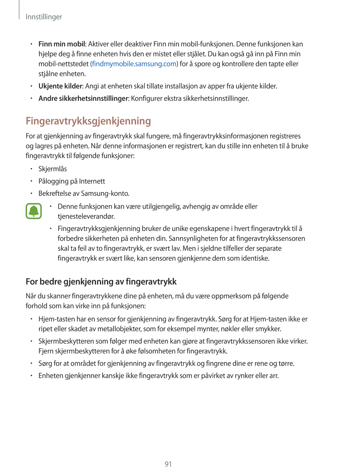 Samsung SM-T715NZWENEE manual Fingeravtrykksgjenkjenning, For bedre gjenkjenning av fingeravtrykk 