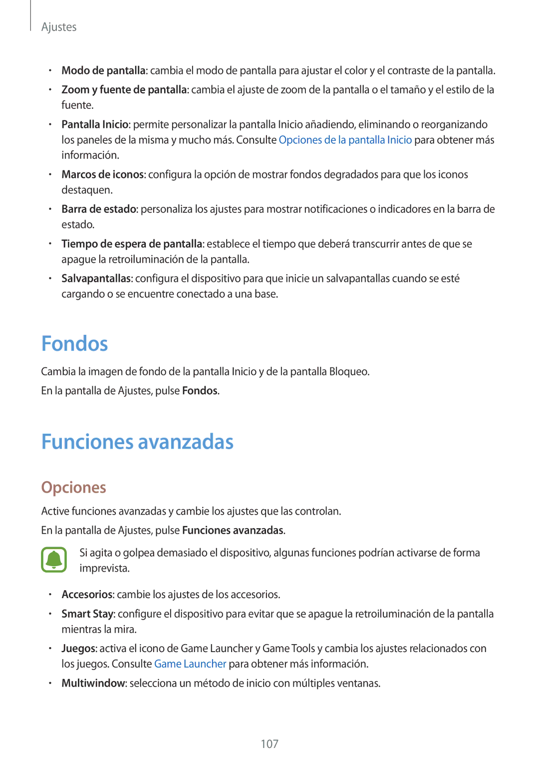Samsung SM-T815NZKEPHE, SM-T715NZWEPHE, SM-T815NZWEPHE manual Fondos, Funciones avanzadas 