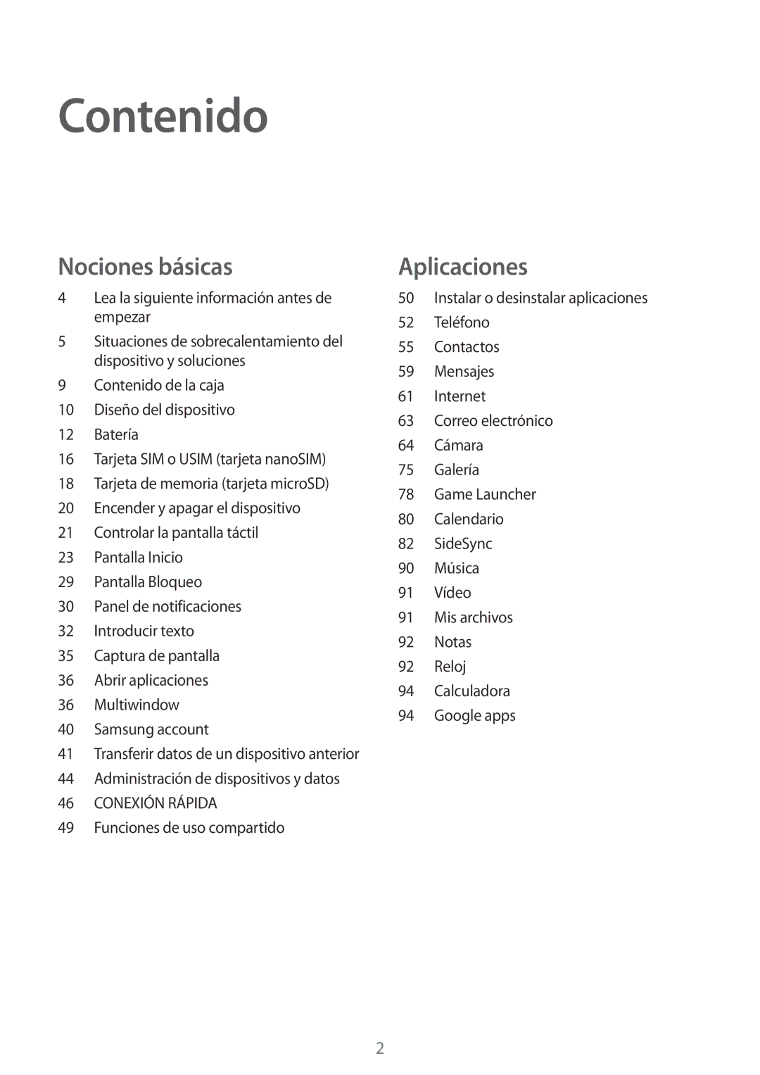 Samsung SM-T815NZKEPHE, SM-T715NZWEPHE, SM-T815NZWEPHE manual Contenido 