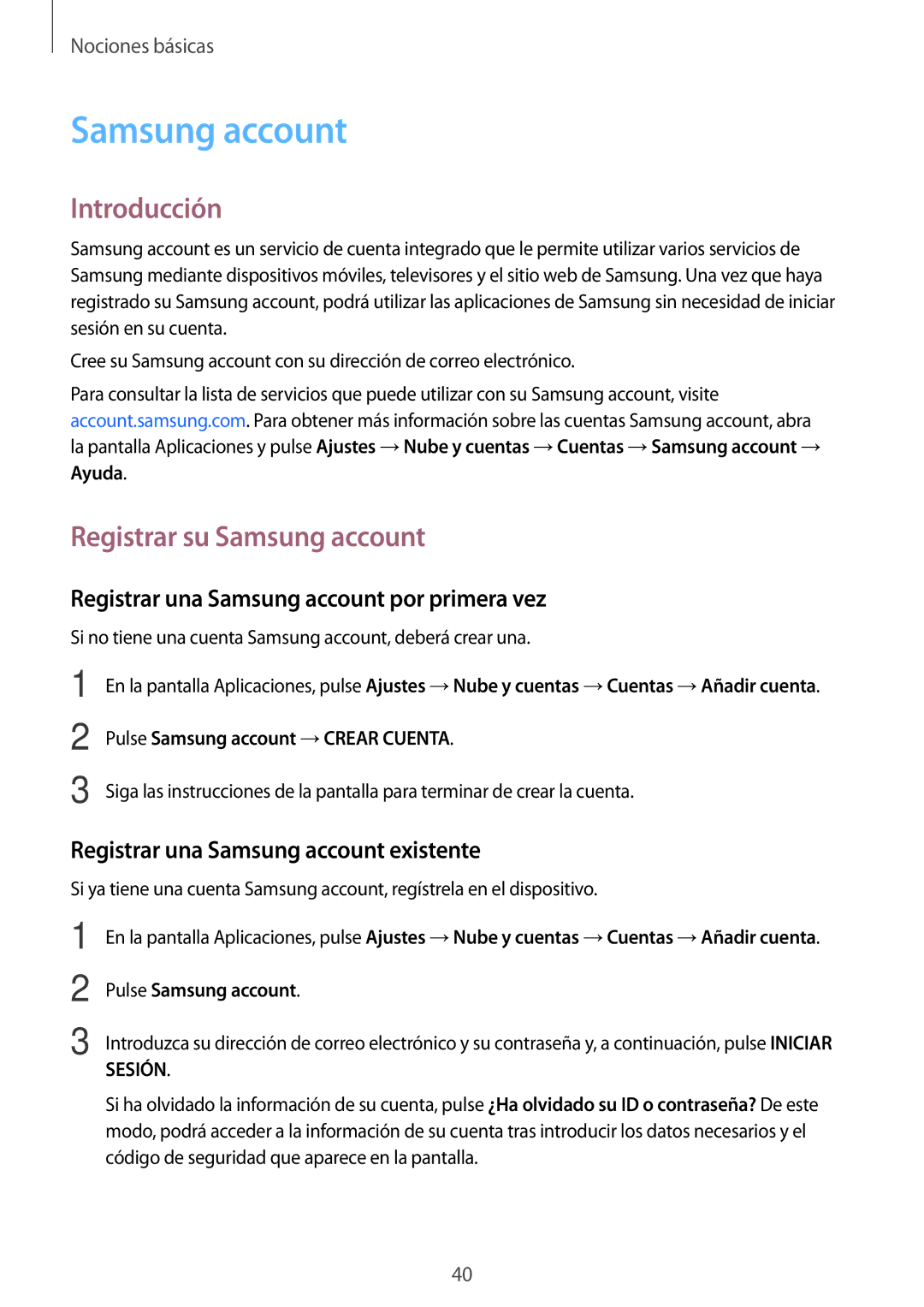 Samsung SM-T815NZWEPHE, SM-T715NZWEPHE Registrar su Samsung account, Registrar una Samsung account por primera vez 