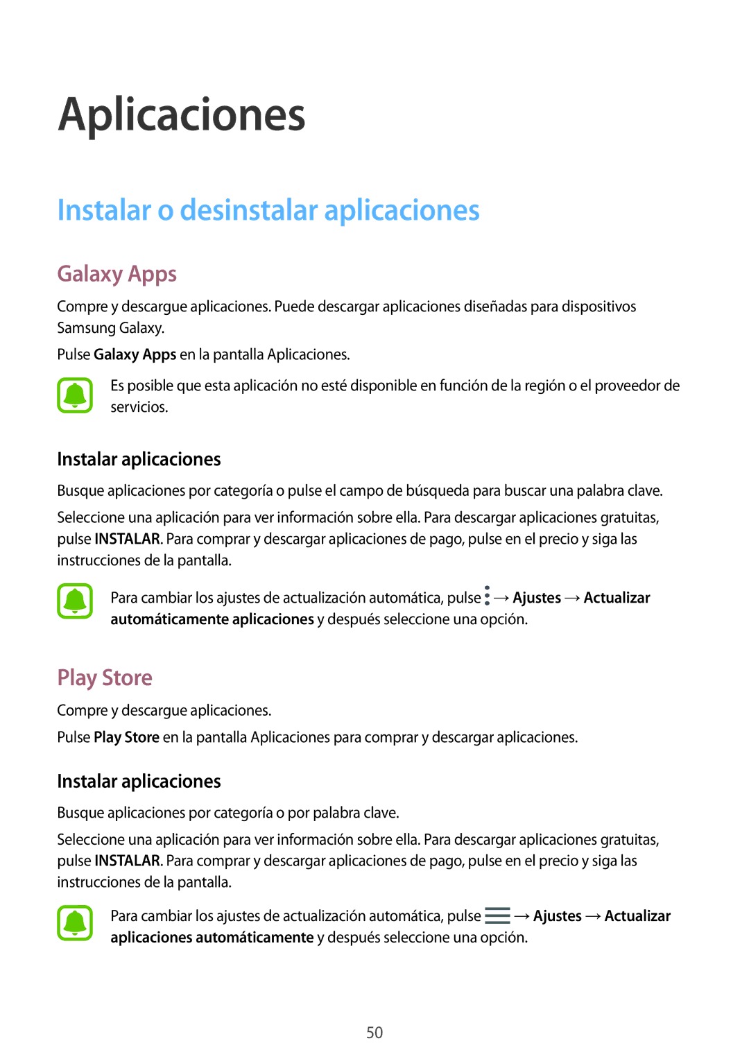 Samsung SM-T815NZKEPHE, SM-T715NZWEPHE Instalar o desinstalar aplicaciones, Galaxy Apps, Play Store, Instalar aplicaciones 