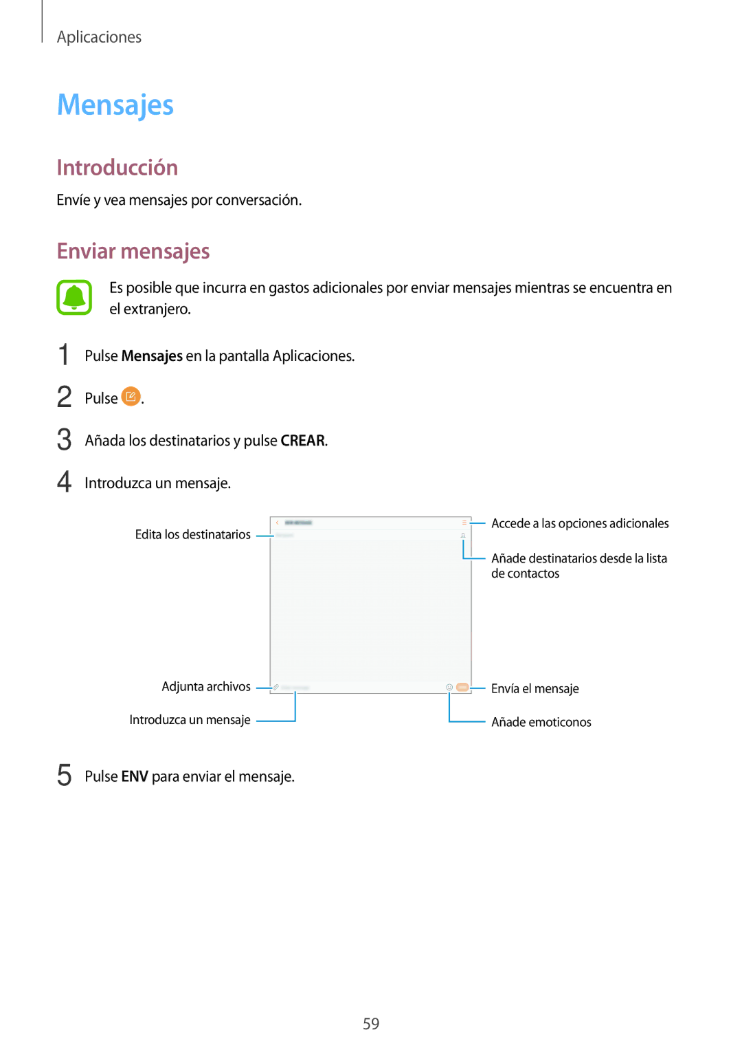 Samsung SM-T815NZKEPHE, SM-T715NZWEPHE, SM-T815NZWEPHE manual Mensajes, Enviar mensajes 