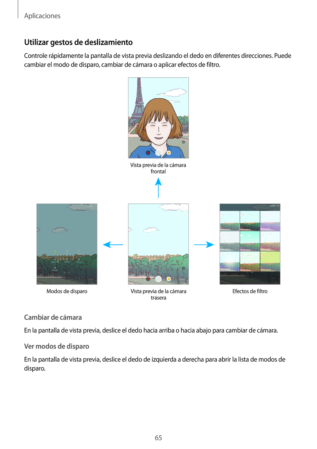Samsung SM-T815NZKEPHE, SM-T715NZWEPHE, SM-T815NZWEPHE manual Utilizar gestos de deslizamiento, Cambiar de cámara 