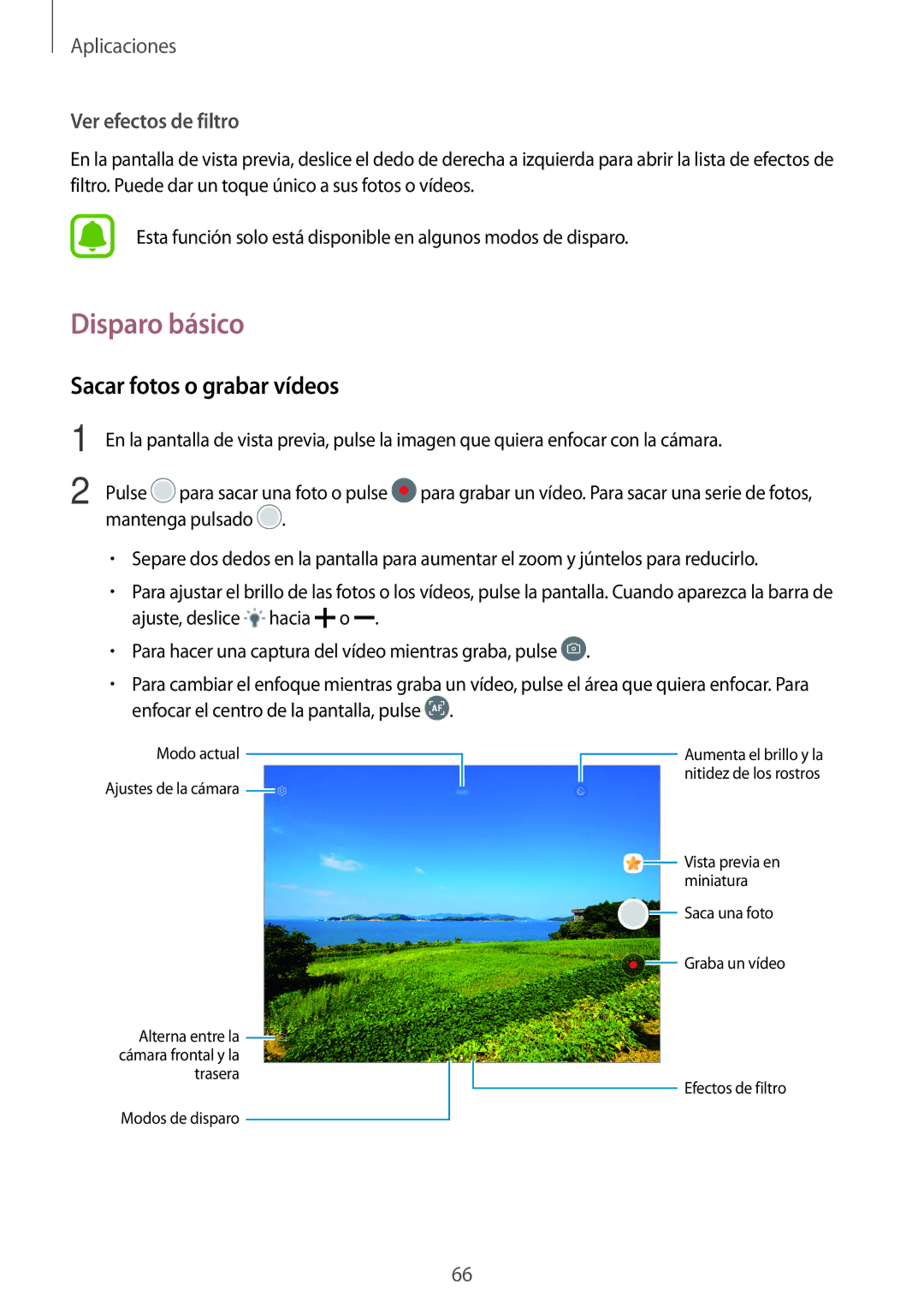 Samsung SM-T715NZWEPHE, SM-T815NZWEPHE, SM-T815NZKEPHE manual Disparo básico, Sacar fotos o grabar vídeos 