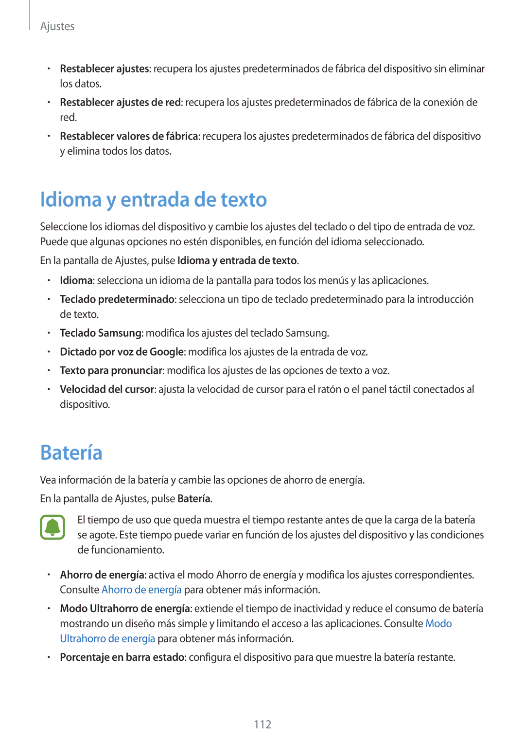 Samsung SM-T815NZWEPHE, SM-T715NZWEPHE, SM-T815NZKEPHE manual Idioma y entrada de texto, Batería 