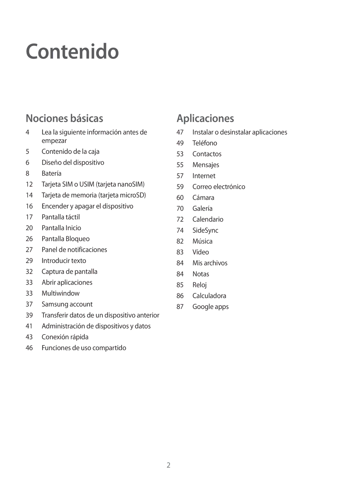 Samsung SM-T815NZKEPHE, SM-T715NZWEPHE, SM-T815NZWEPHE manual Contenido 