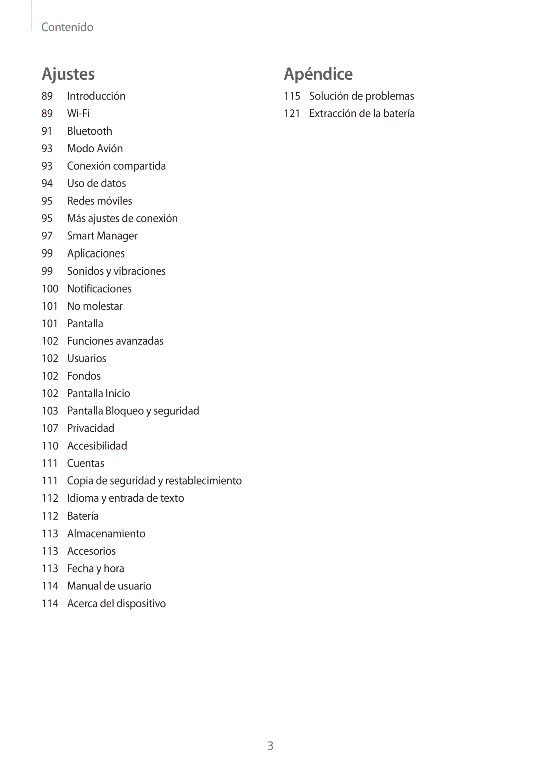 Samsung SM-T715NZWEPHE, SM-T815NZWEPHE, SM-T815NZKEPHE manual AjustesApéndice 