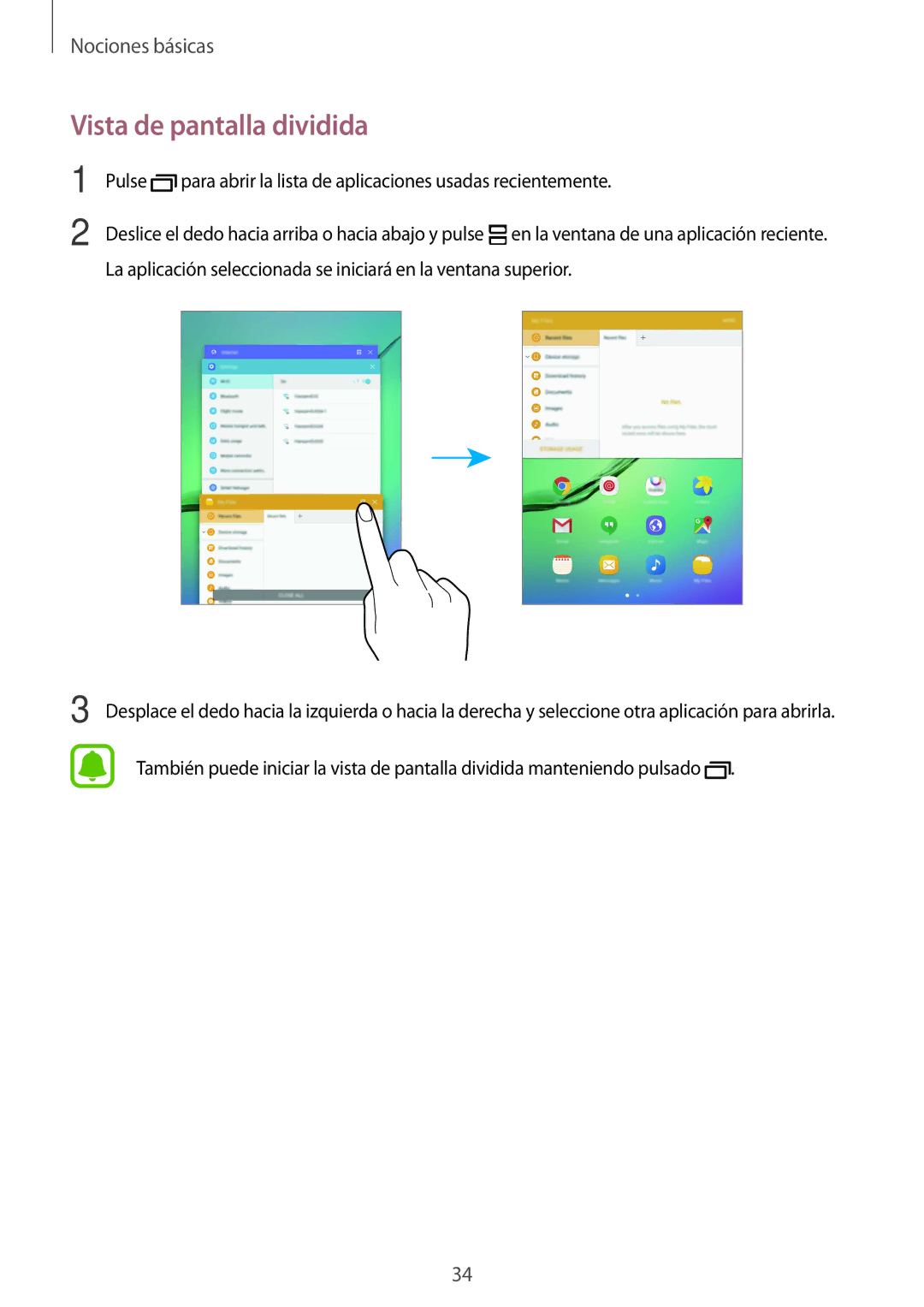 Samsung SM-T815NZWEPHE, SM-T715NZWEPHE, SM-T815NZKEPHE manual Vista de pantalla dividida 