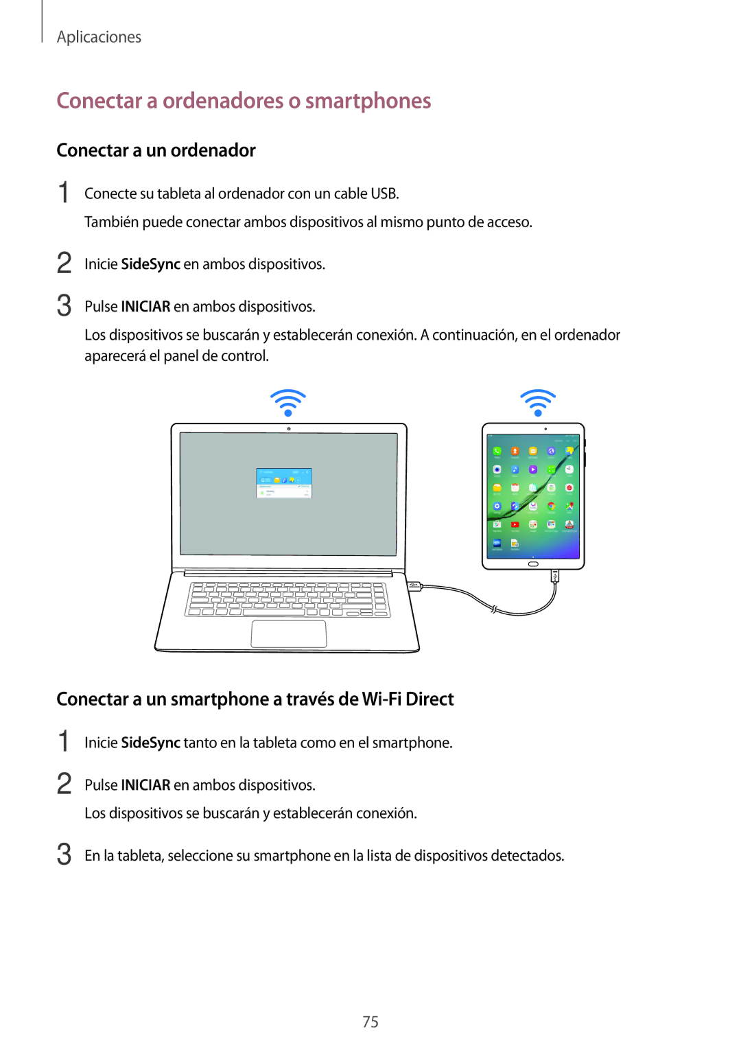 Samsung SM-T715NZWEPHE, SM-T815NZWEPHE, SM-T815NZKEPHE manual Conectar a ordenadores o smartphones, Conectar a un ordenador 