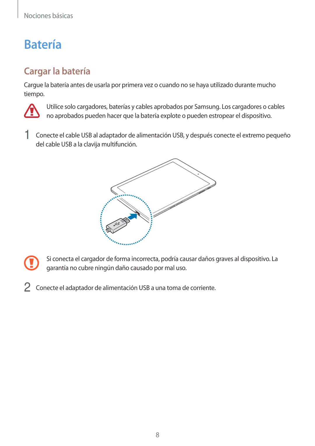 Samsung SM-T815NZKEPHE, SM-T715NZWEPHE, SM-T815NZWEPHE manual Batería, Cargar la batería 