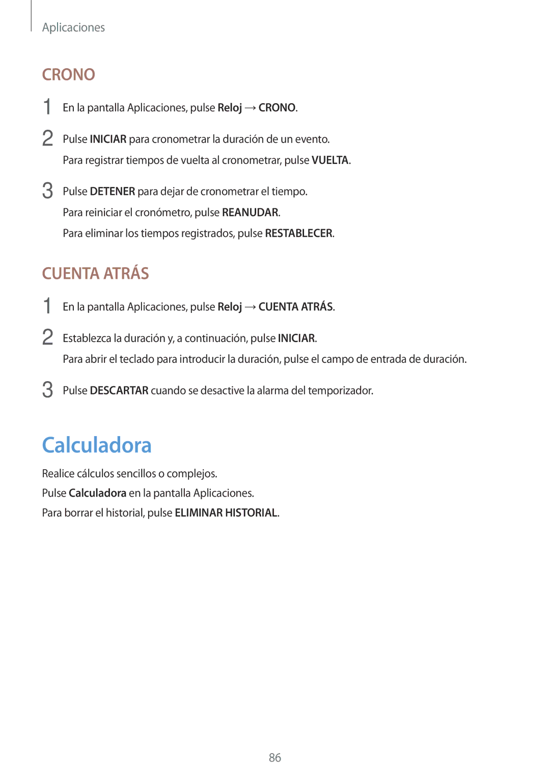 Samsung SM-T815NZKEPHE, SM-T715NZWEPHE, SM-T815NZWEPHE manual Calculadora, Crono 