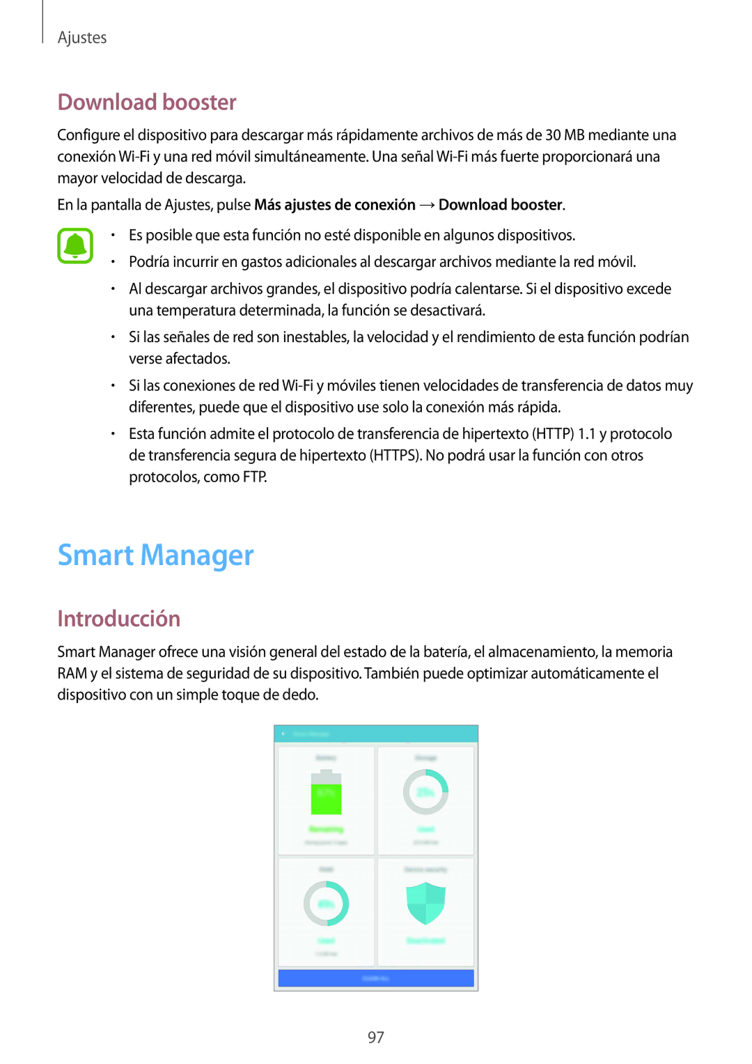 Samsung SM-T815NZWEPHE, SM-T715NZWEPHE, SM-T815NZKEPHE manual Smart Manager, Download booster 