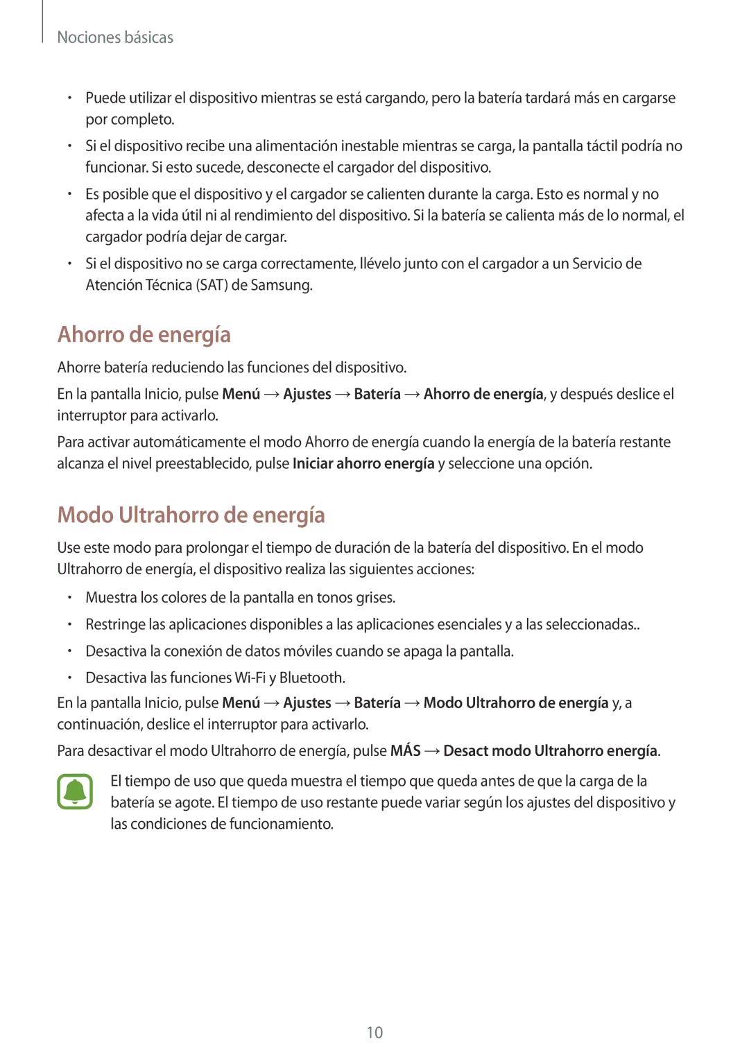 Samsung SM-T715NZWEPHE manual Ahorro de energía, Modo Ultrahorro de energía 