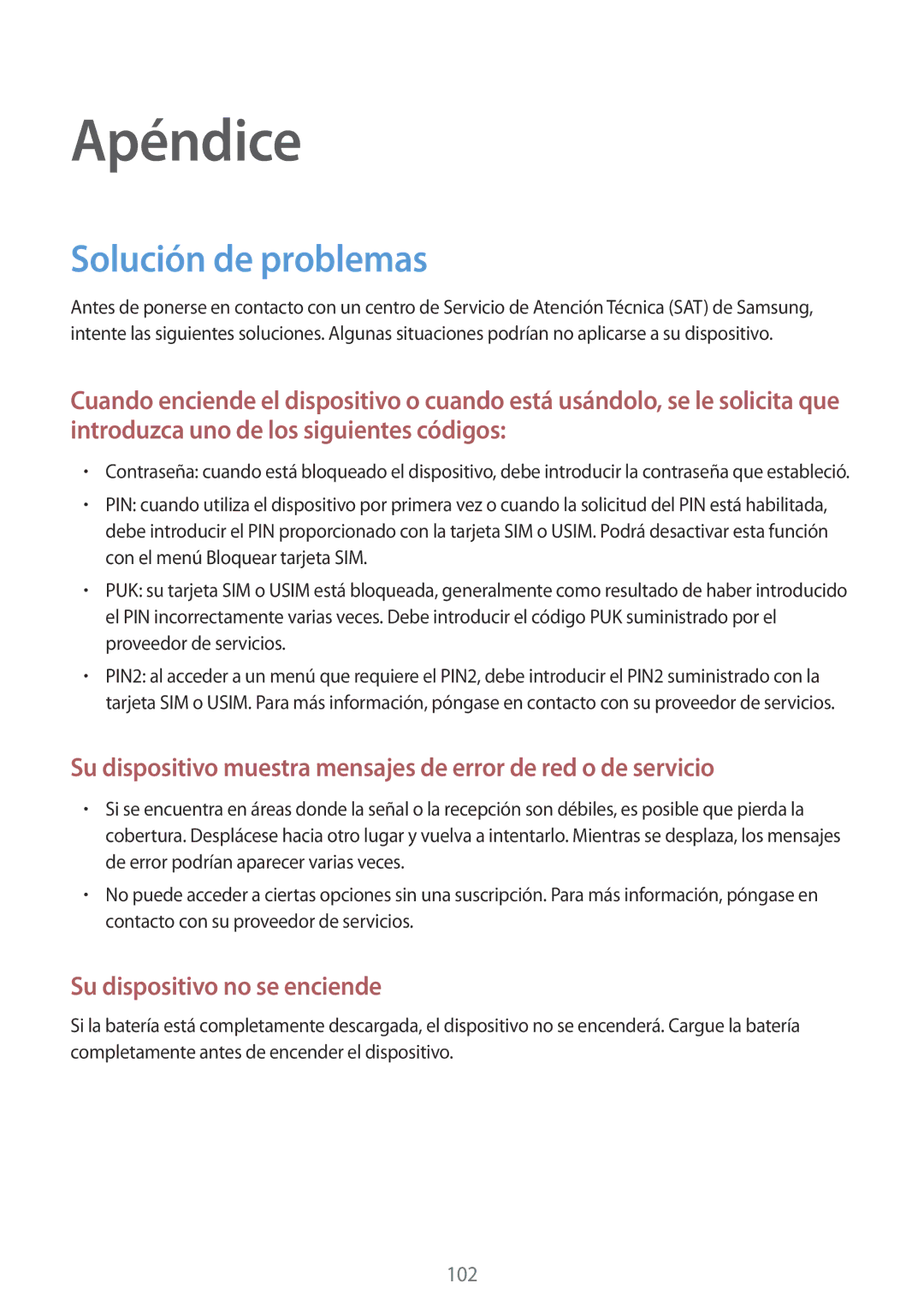 Samsung SM-T715NZWEPHE manual Apéndice, Solución de problemas 