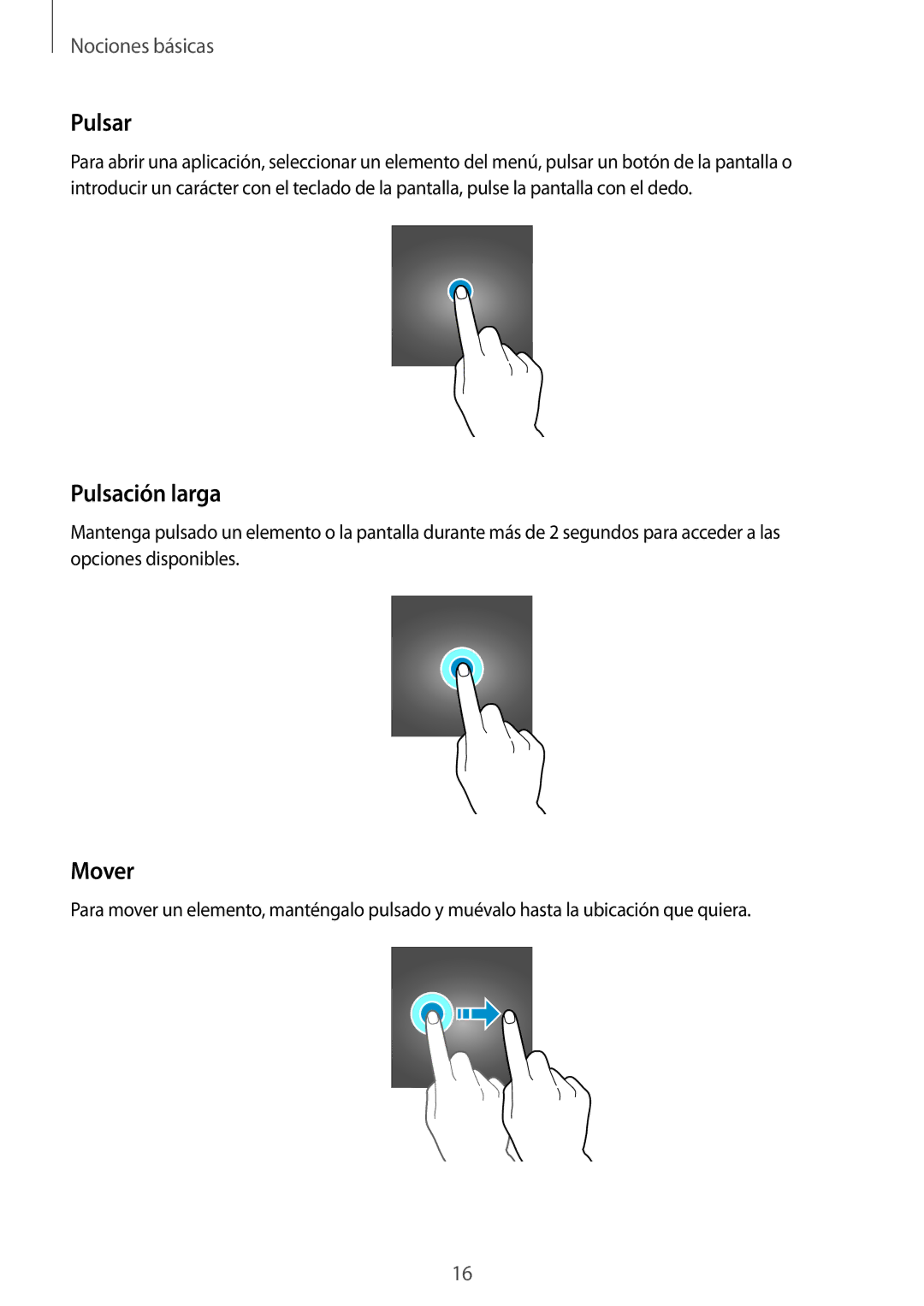 Samsung SM-T715NZWEPHE manual Pulsar, Pulsación larga, Mover 