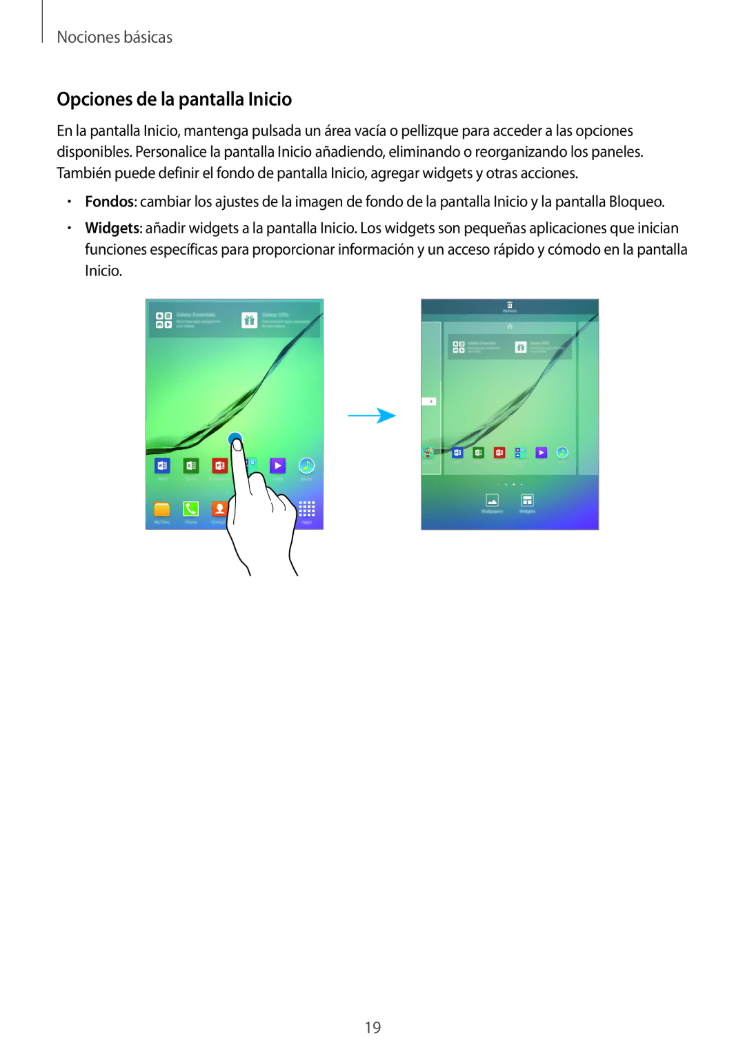 Samsung SM-T715NZWEPHE manual Opciones de la pantalla Inicio 