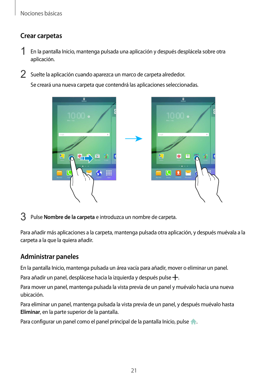 Samsung SM-T715NZWEPHE manual Crear carpetas, Administrar paneles 