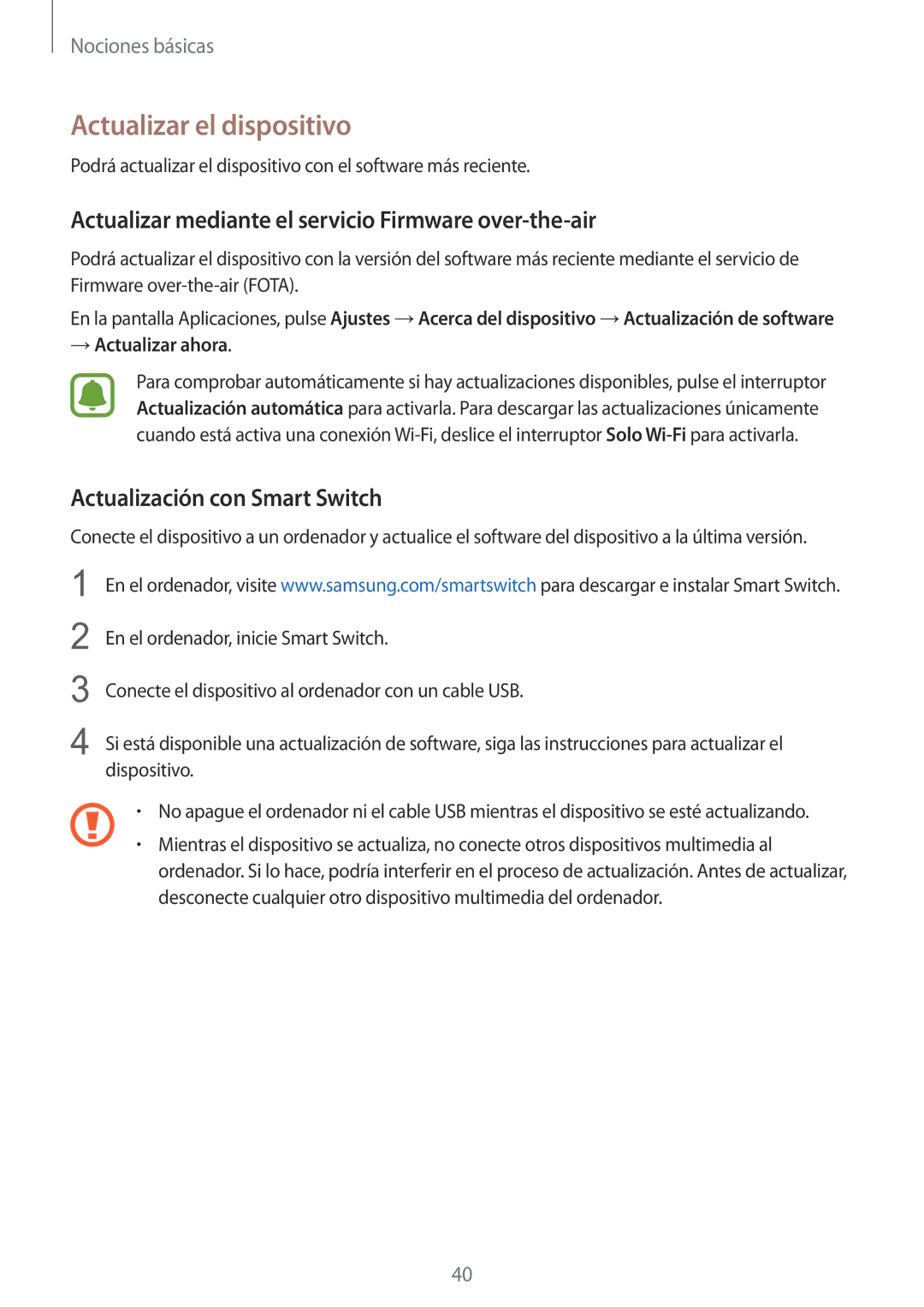 Samsung SM-T715NZWEPHE manual Actualizar el dispositivo, Actualizar mediante el servicio Firmware over-the-air 