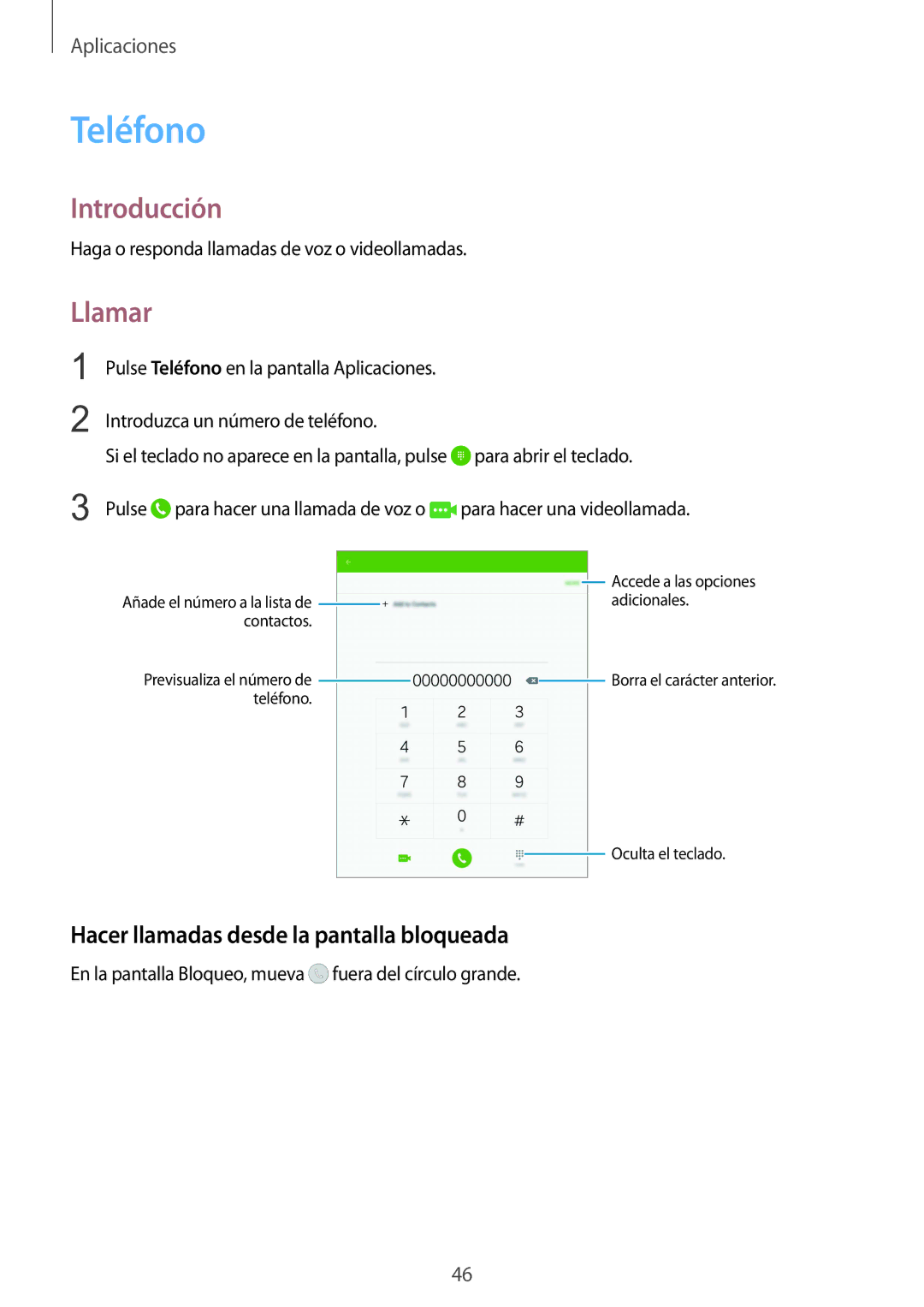 Samsung SM-T715NZWEPHE manual Teléfono, Llamar, Hacer llamadas desde la pantalla bloqueada 