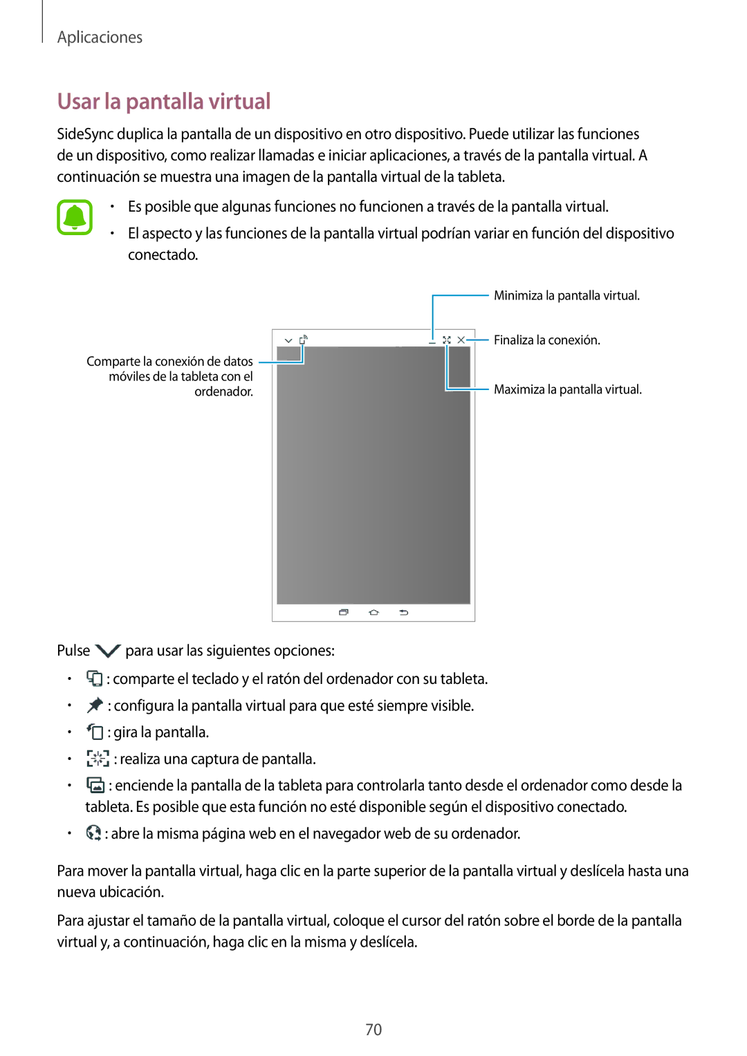 Samsung SM-T715NZWEPHE manual Usar la pantalla virtual 