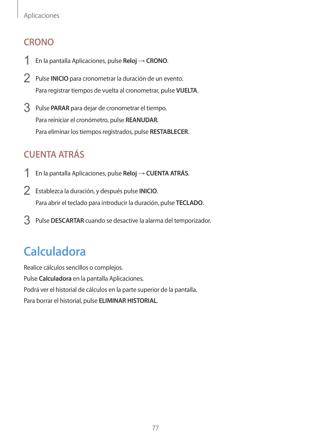 Samsung SM-T715NZWEPHE manual Calculadora, Crono 