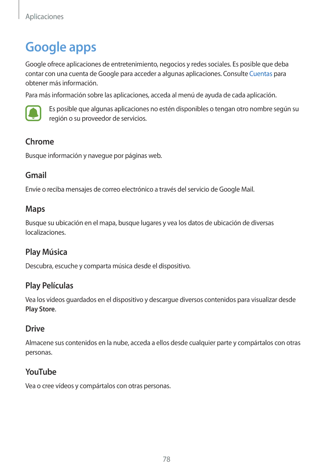 Samsung SM-T715NZWEPHE manual Google apps 