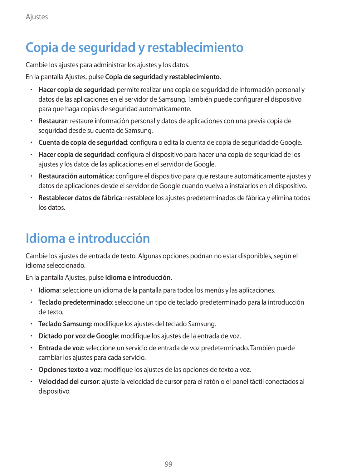 Samsung SM-T715NZWEPHE manual Copia de seguridad y restablecimiento, Idioma e introducción 