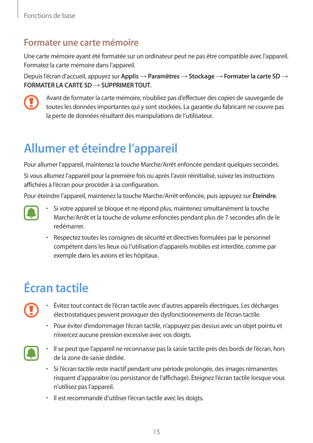 Samsung SM-T715NZWEXEF manual Allumer et éteindre l’appareil, Écran tactile, Formater une carte mémoire 