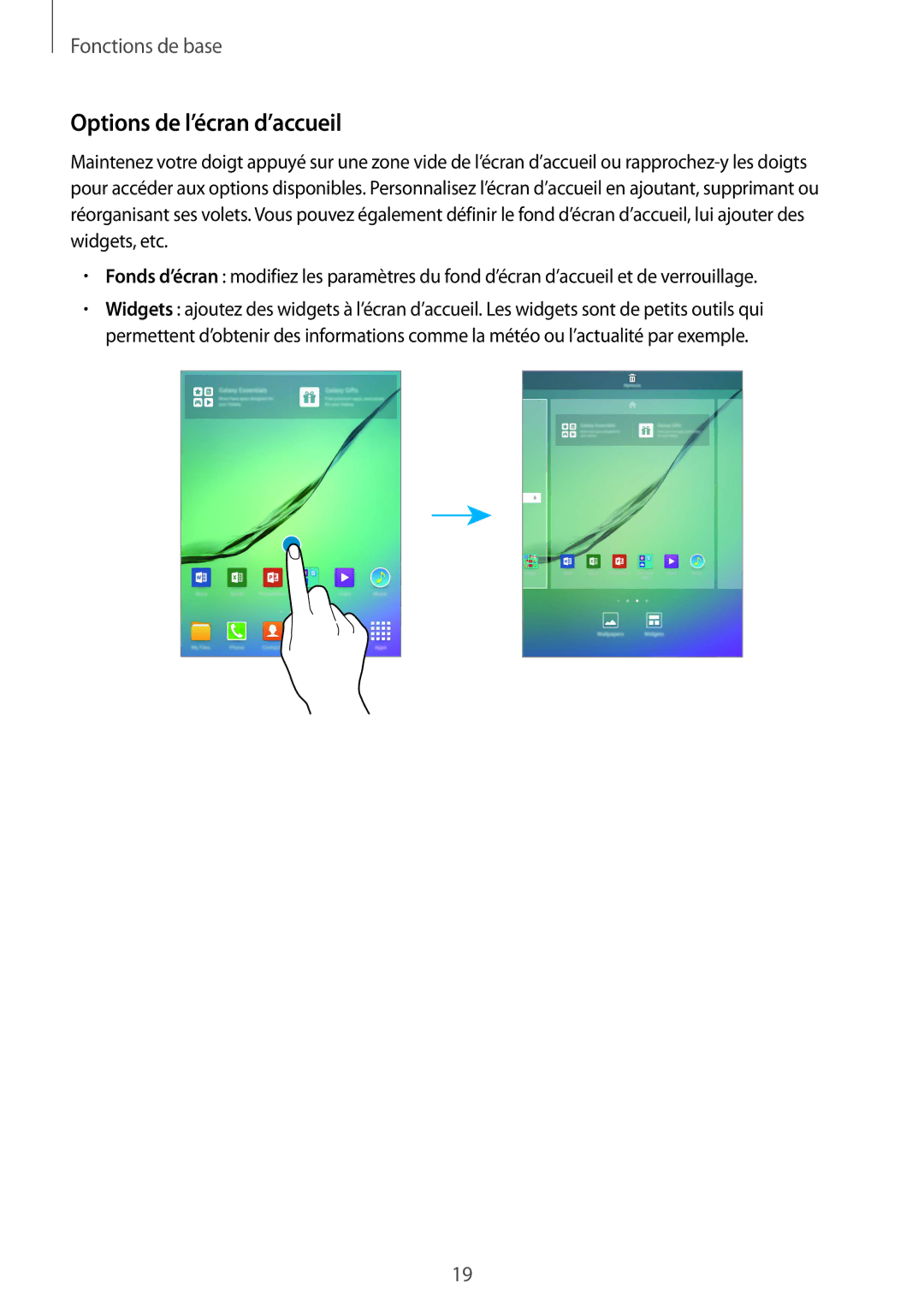 Samsung SM-T715NZWEXEF manual Options de l’écran d’accueil 