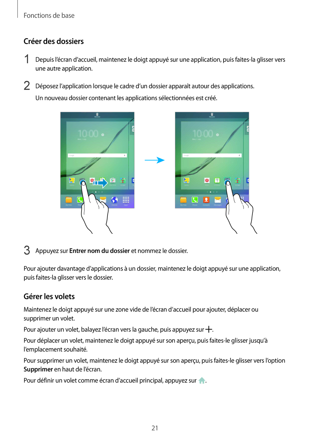 Samsung SM-T715NZWEXEF manual Créer des dossiers, Gérer les volets 