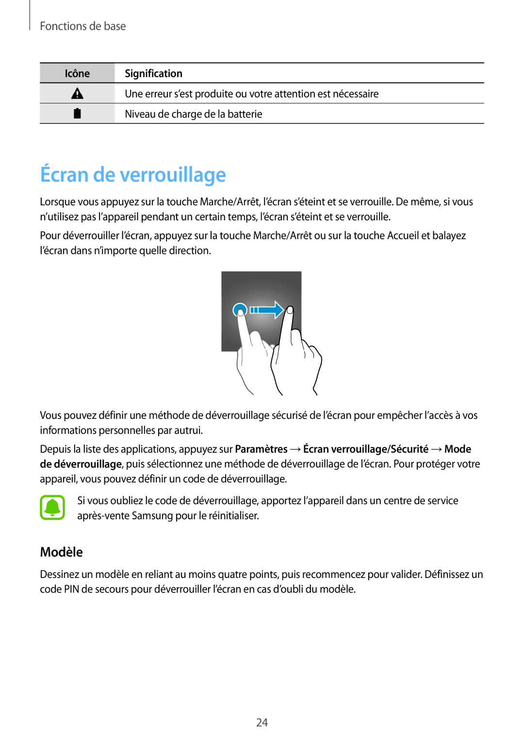 Samsung SM-T715NZWEXEF manual Écran de verrouillage, Modèle 