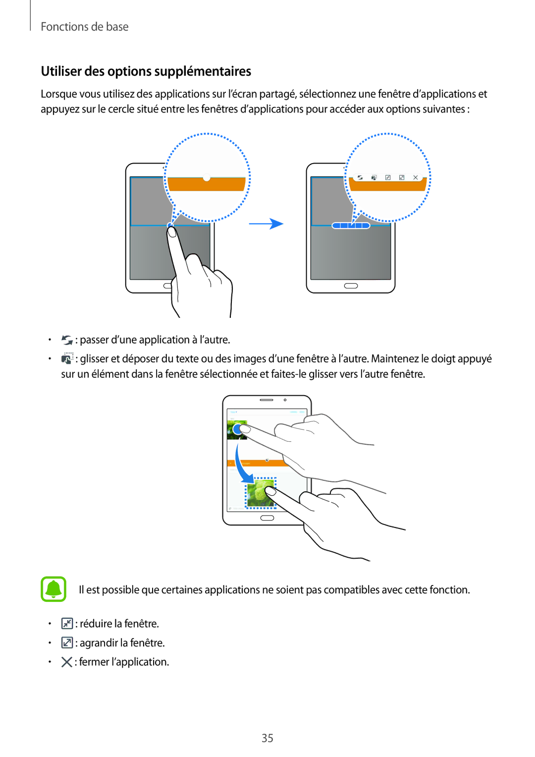 Samsung SM-T715NZWEXEF manual Utiliser des options supplémentaires, Passer d’une application à l’autre 