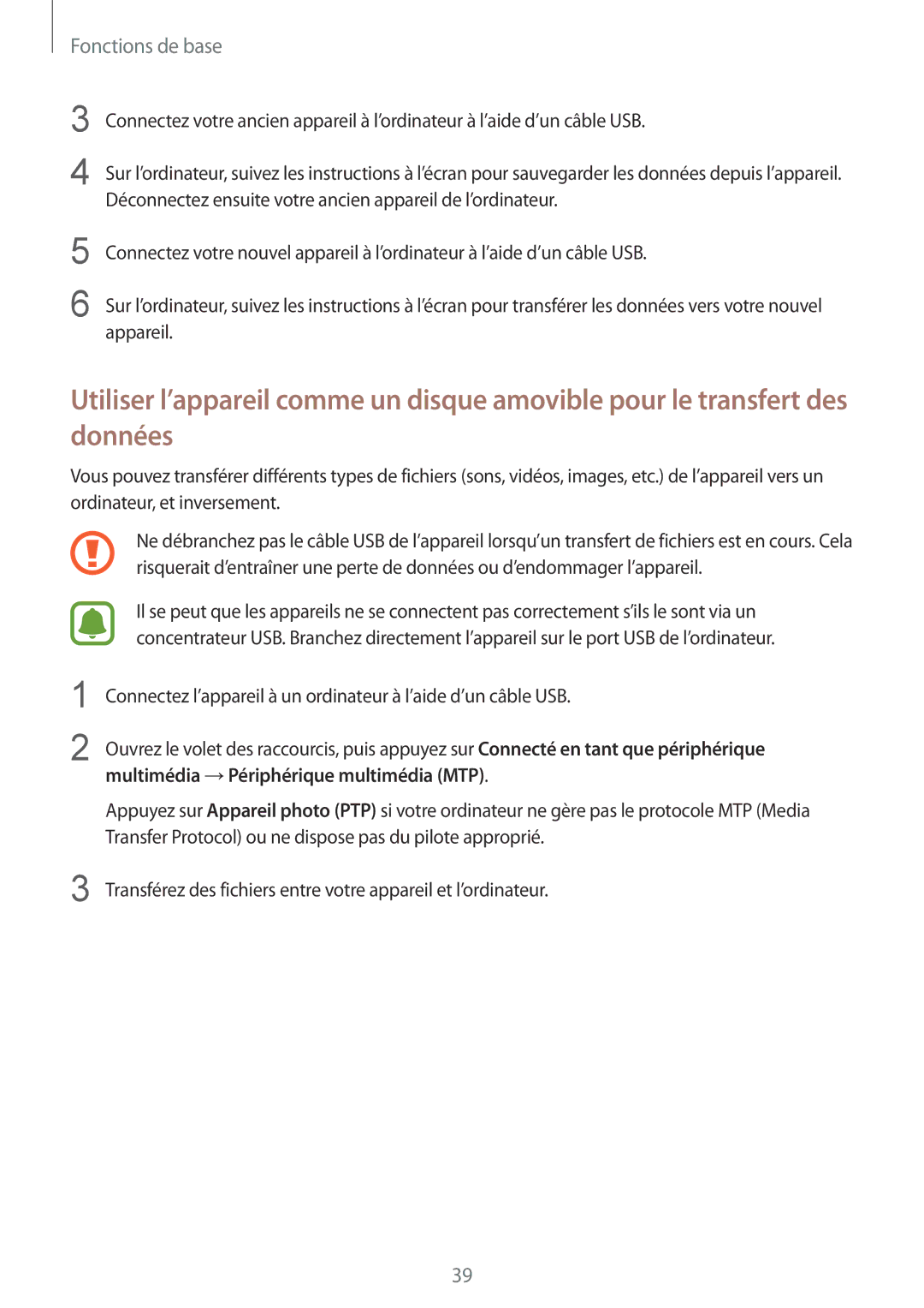 Samsung SM-T715NZWEXEF manual Fonctions de base 