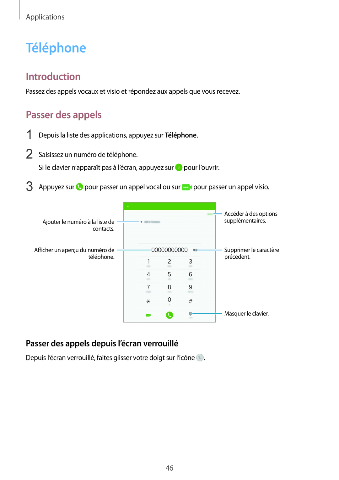 Samsung SM-T715NZWEXEF manual Téléphone, Passer des appels depuis l’écran verrouillé 