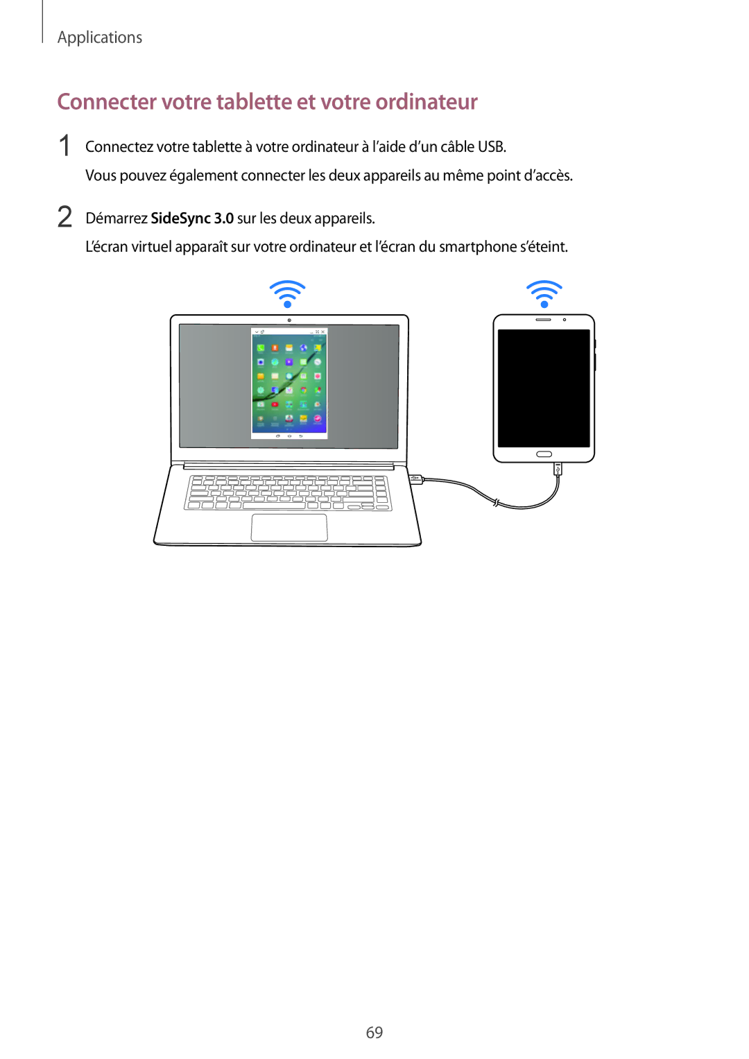 Samsung SM-T715NZWEXEF manual Connecter votre tablette et votre ordinateur 