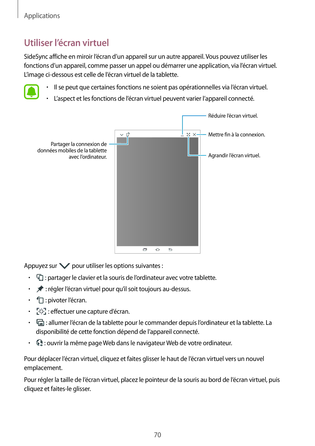 Samsung SM-T715NZWEXEF manual Utiliser l’écran virtuel 