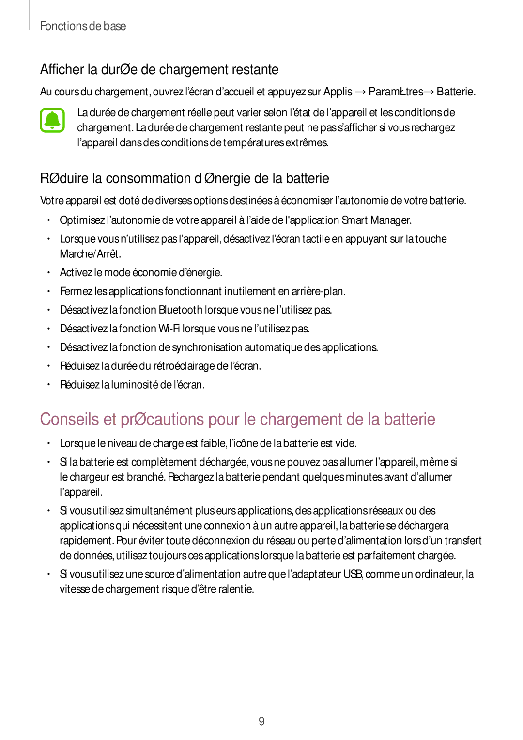 Samsung SM-T715NZWEXEF Conseils et précautions pour le chargement de la batterie, Afficher la durée de chargement restante 