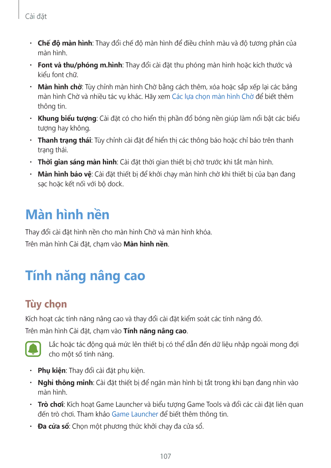 Samsung SM-T815YZKEXXV, SM-T715YZKEXXV, SM-T715YZDEXXV, SM-T715YZWEXXV, SM-T815YZDEXXV manual Màn hình nền, Tính năng nâng cao 