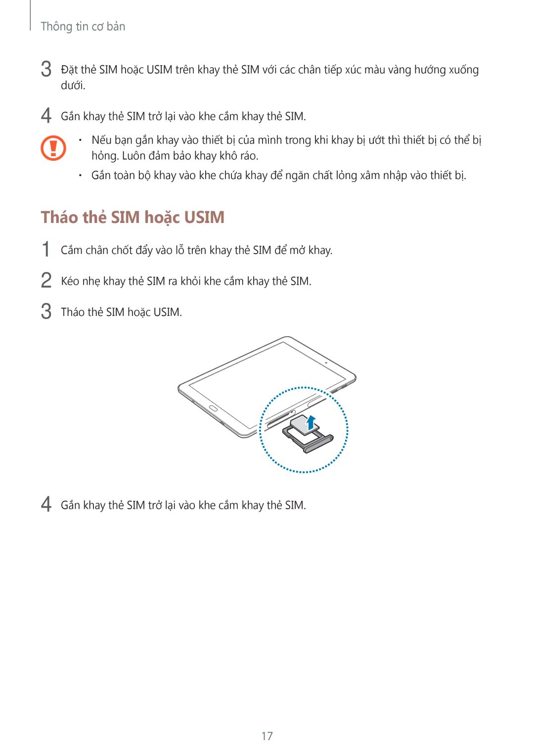 Samsung SM-T815YZKEXXV, SM-T715YZKEXXV, SM-T715YZDEXXV, SM-T715YZWEXXV, SM-T815YZDEXXV, SM-T815YZWEXXV Tháo thẻ SIM hoặc Usim 