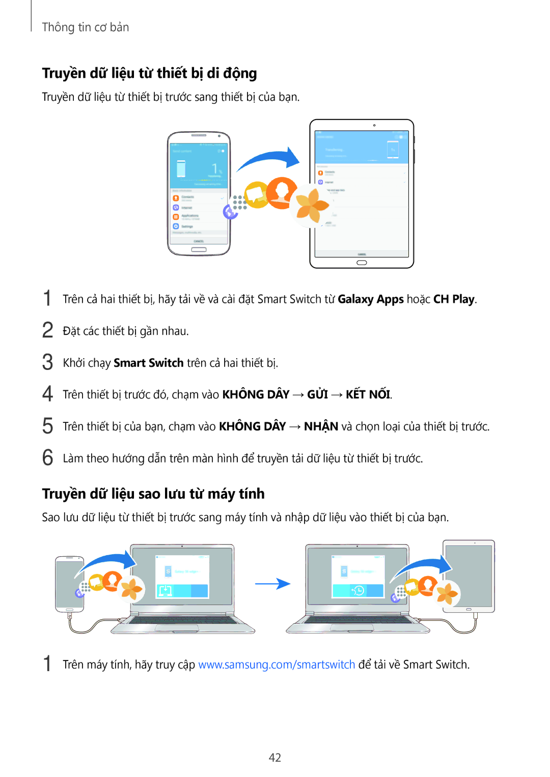 Samsung SM-T715YZKEXXV, SM-T715YZDEXXV manual Truyền dữ liệu từ thiết bị di động, Truyền dữ liệu sao lưu từ máy tính 